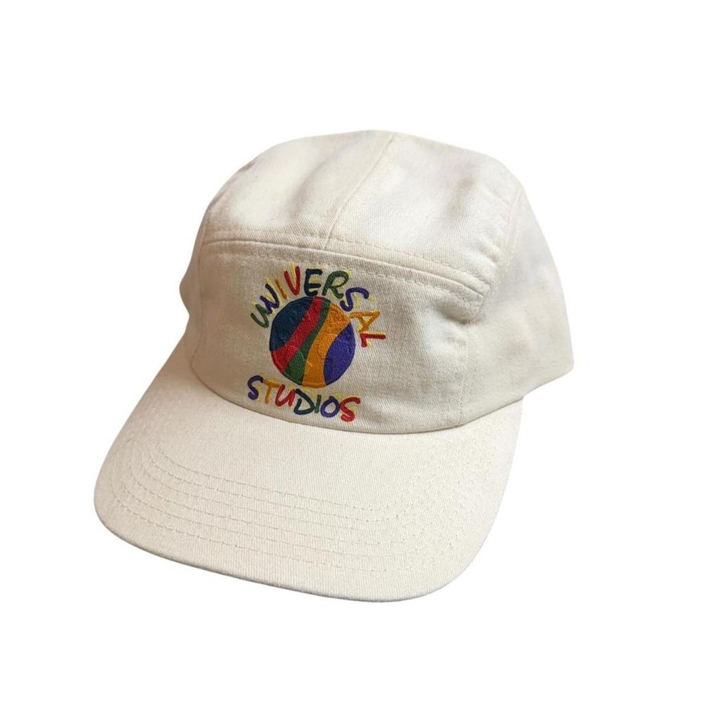 Vintage Universal Studios Y2K Camp Cap Hat Embroidered Logo Strapback Cream